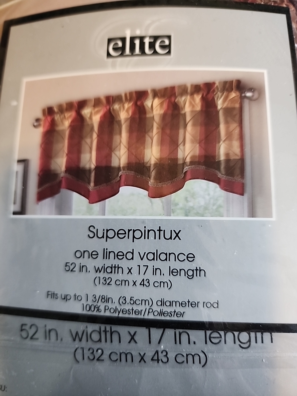 Elite Superpintux One Lined Valance Curtain Window Covering in Red and Gold